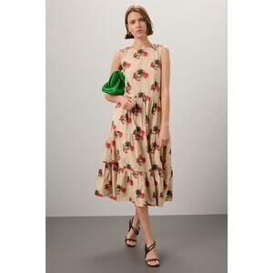 ADAM LIPPES COLLECTIVE Khaki Crewneck Hourglass Tiered Poplin Maxi Dress Size 2